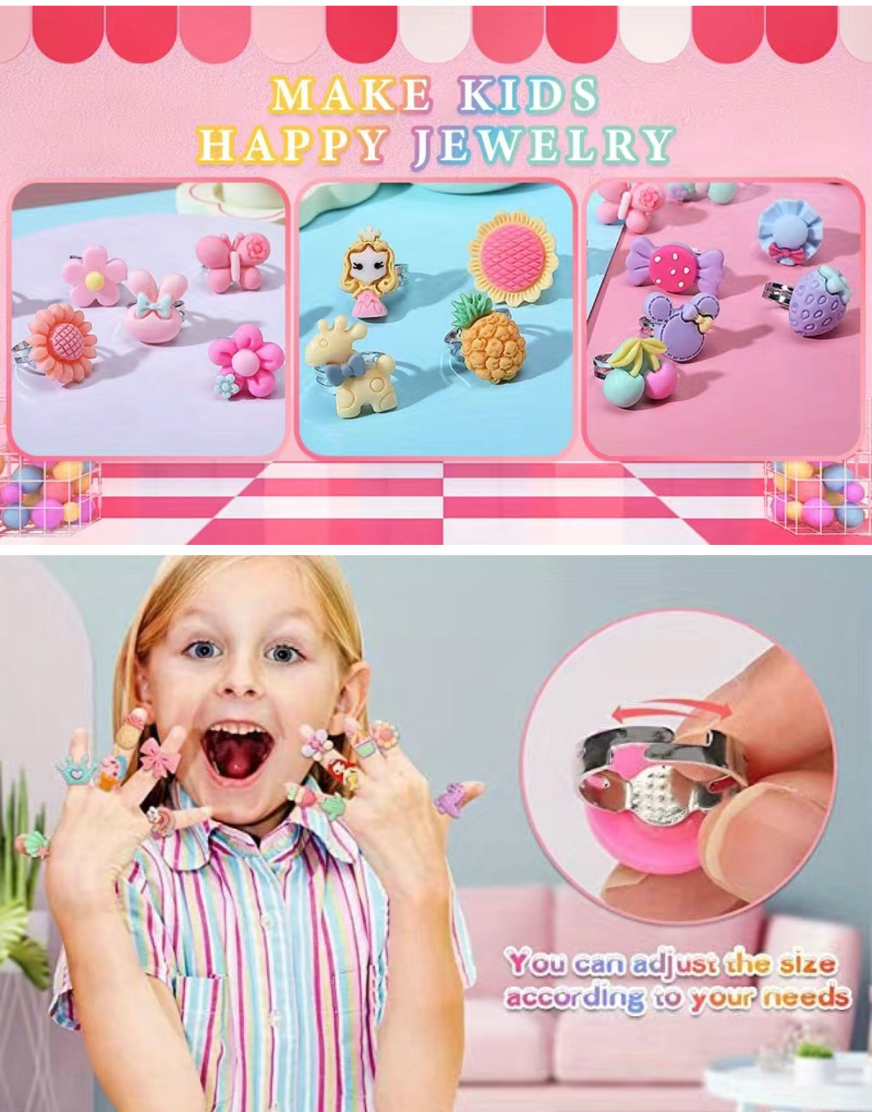 Set de Anillos ajustables para niñas