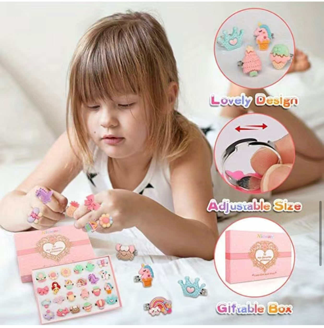 Set de Anillos ajustables para niñas