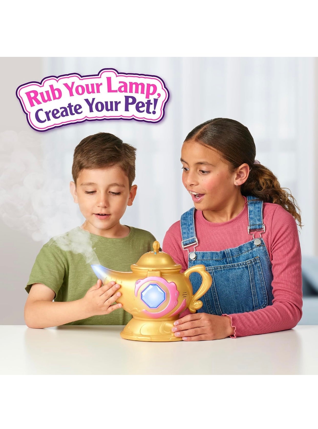 Magic Genie Lamp - con juguete interactivo de peluche rosa de 8 pulgadas y más de 60 sonidos y reacciones.